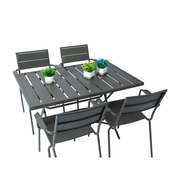 120 * 80 cm opklapbare rechthoekige lattentafel en 4 fauteuils